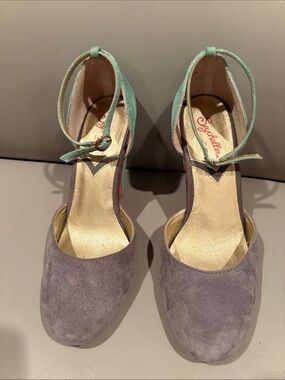Seychelles Lavender Suede Pumps with Mint Ankle Straps